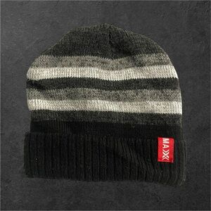 Thermax Gray Striped Winter Cuffed Knit Beanie